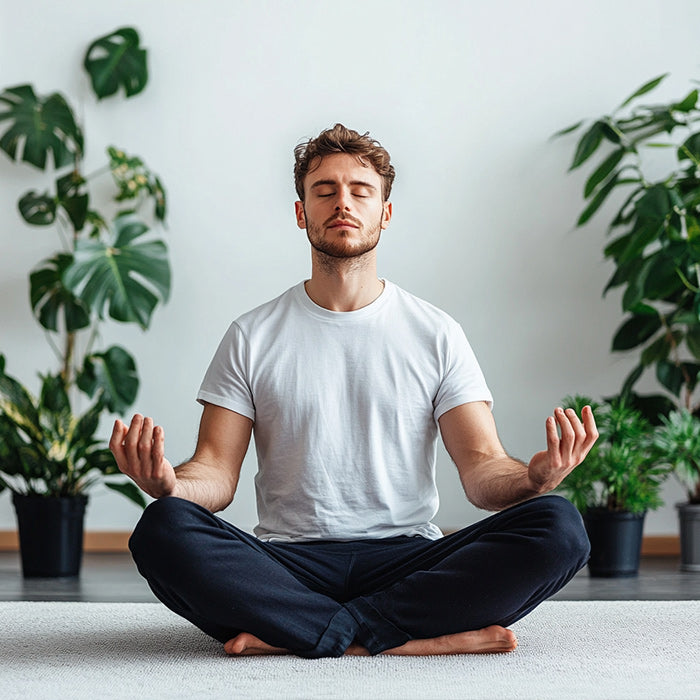 Man relaxing in focused meditation