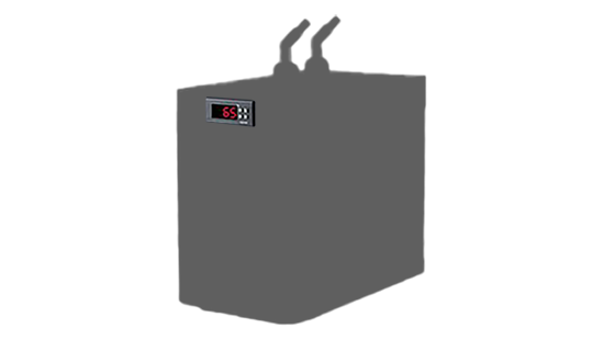 Outline drawing of a generic cold plunge chiller unit with a digital display showing 65 °F.