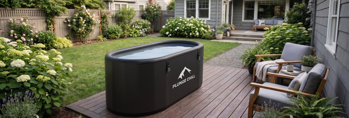 A plunge chill pro tub in the yard.